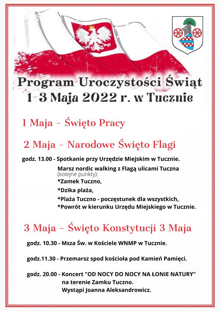 Program Uroczystości Świąt 1-3 Maja 2022 r. w Tucznie