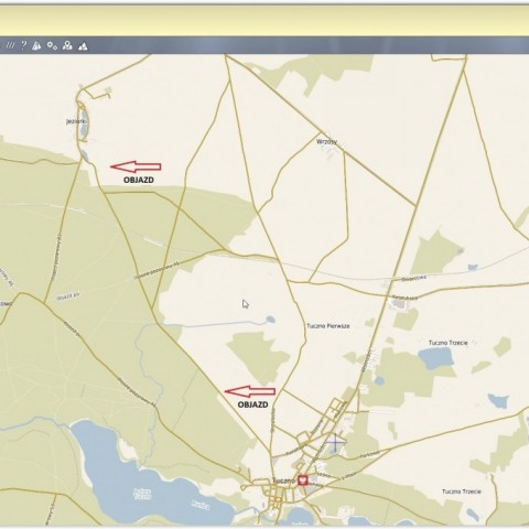 Powiększ obraz: Informacja o utrudnieniu ruchu na drodze 2302Z (Rzeczyca-Jeziorki) 