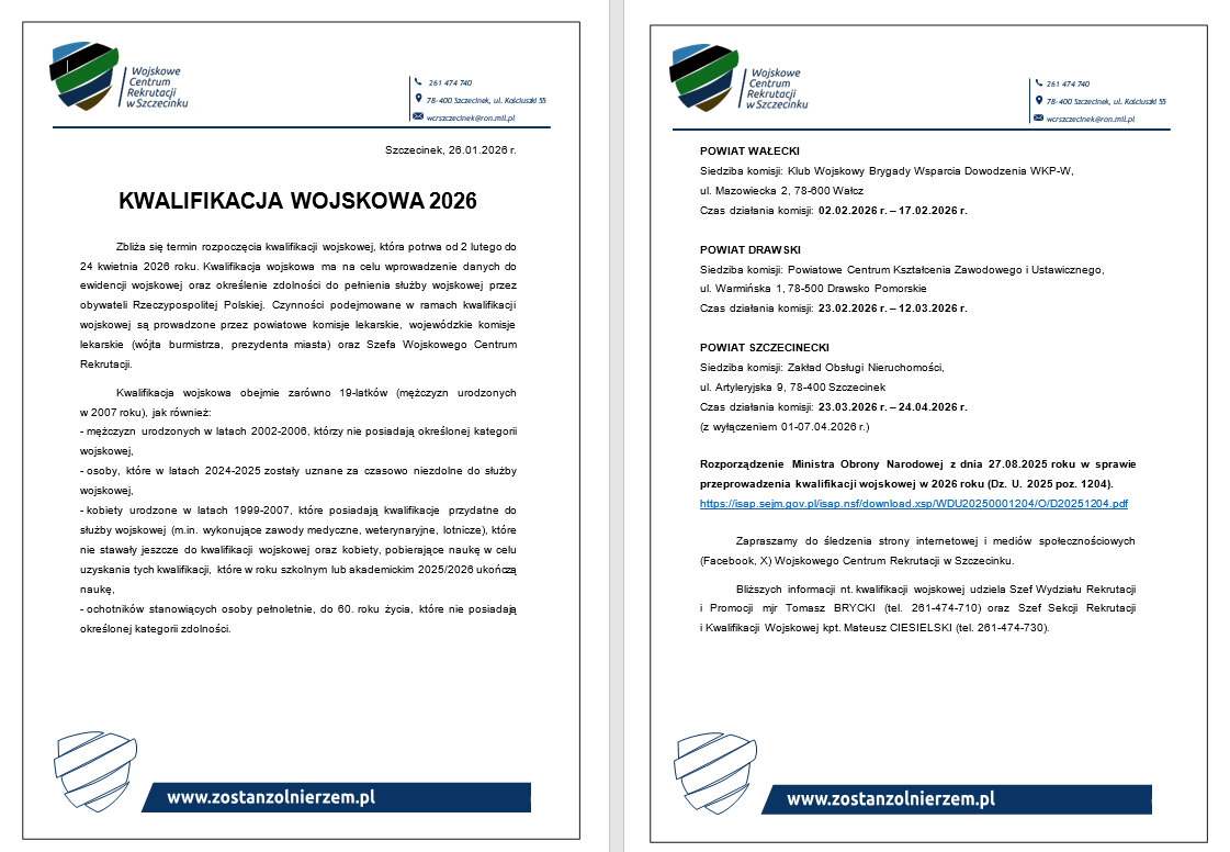 Zdjęcie: KWALIFIKACJA WOJSKOWA 2026