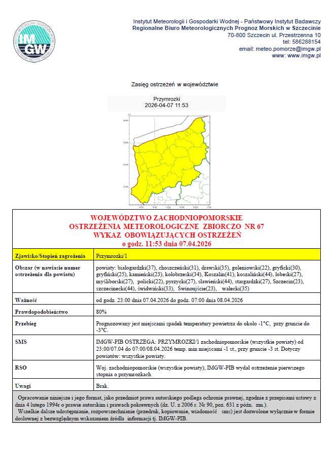 Zdjęcie: komunikat IMGW