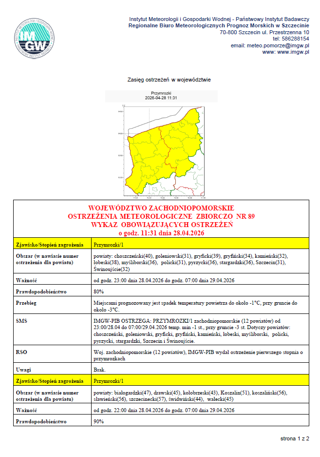 Zdjęcie: KOMUNIKAT IMGW