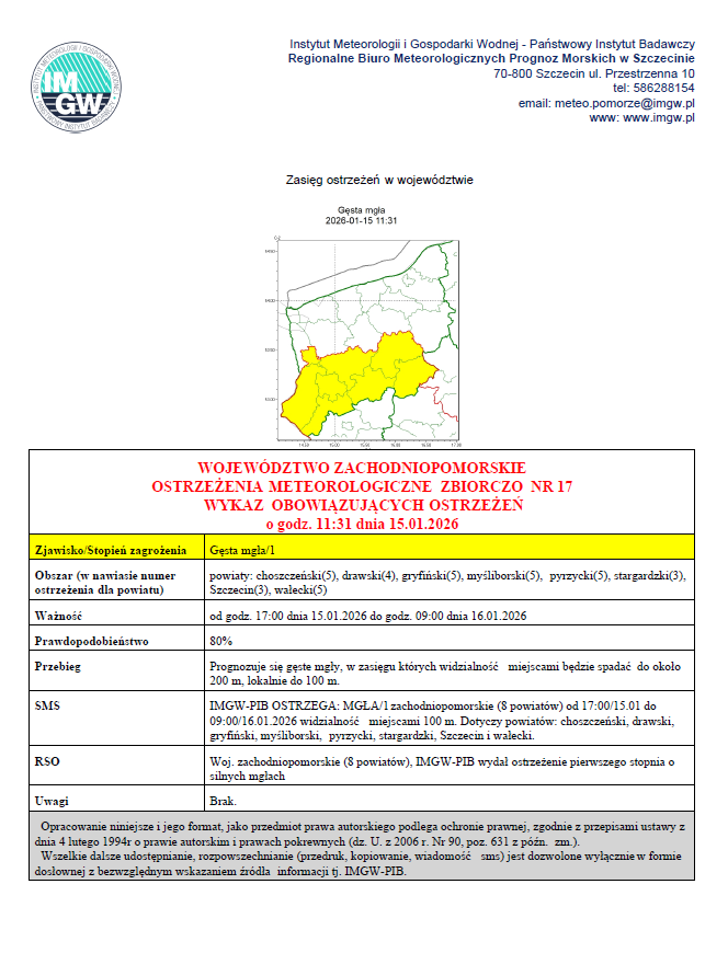 Zdjęcie: OSTRZEŻENIE METEOROLOGICZNE