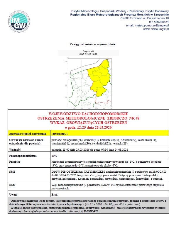 Zdjęcie: komunikat IMGW