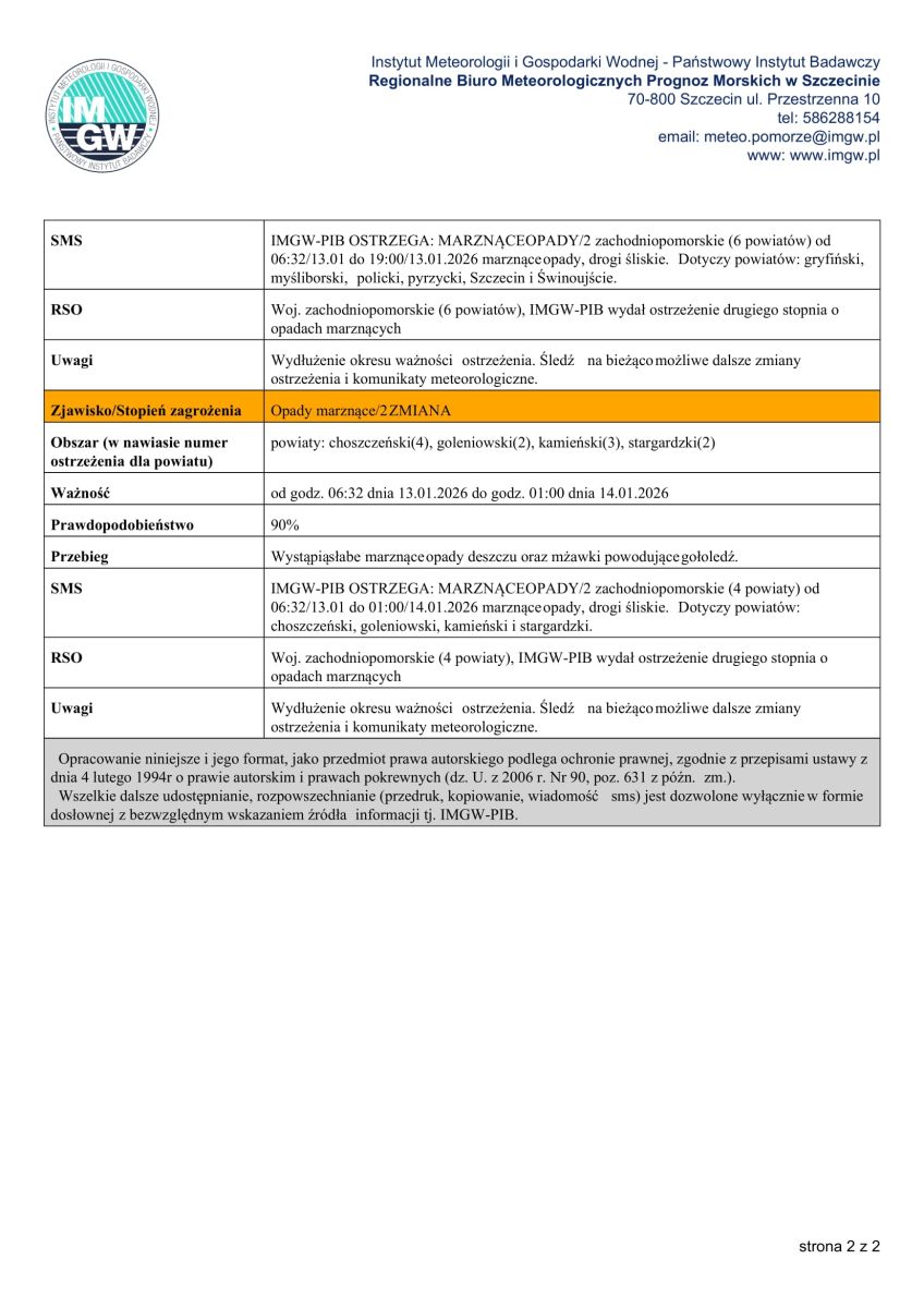 Zdjęcie: OSTRZEŻENIE METEOROLOGICZNE