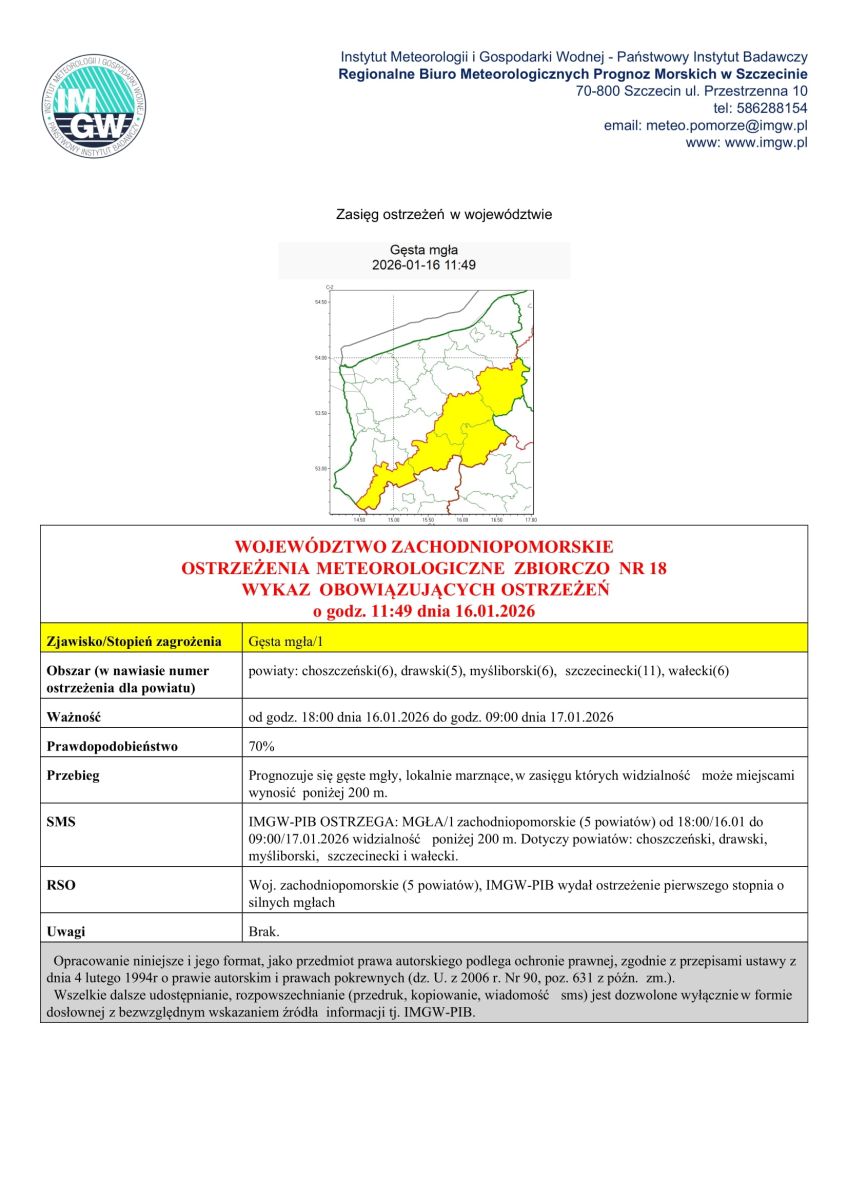 Zdjęcie: Ostrzeżenie IMGW - gęsta mgła