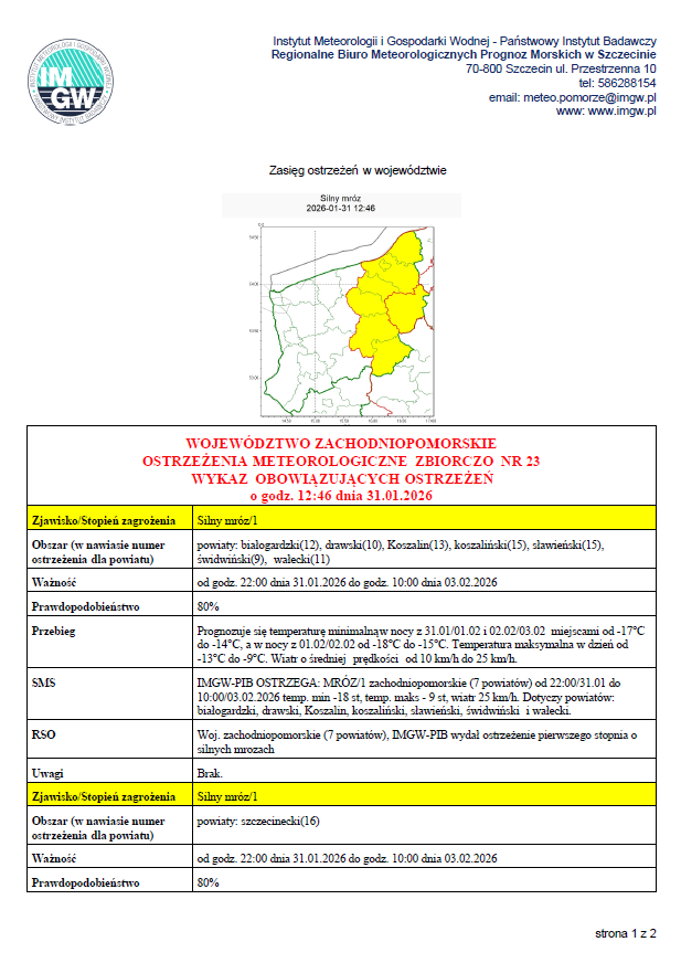 Zdjęcie: OSTRZEŻENIE IMGW