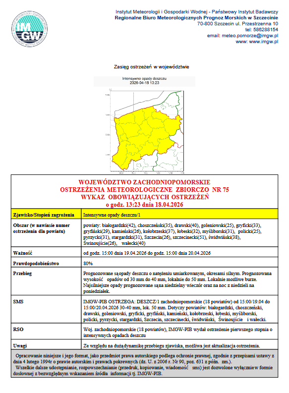 Zdjęcie: UWAGA !! KOMUNIKAT IMGW