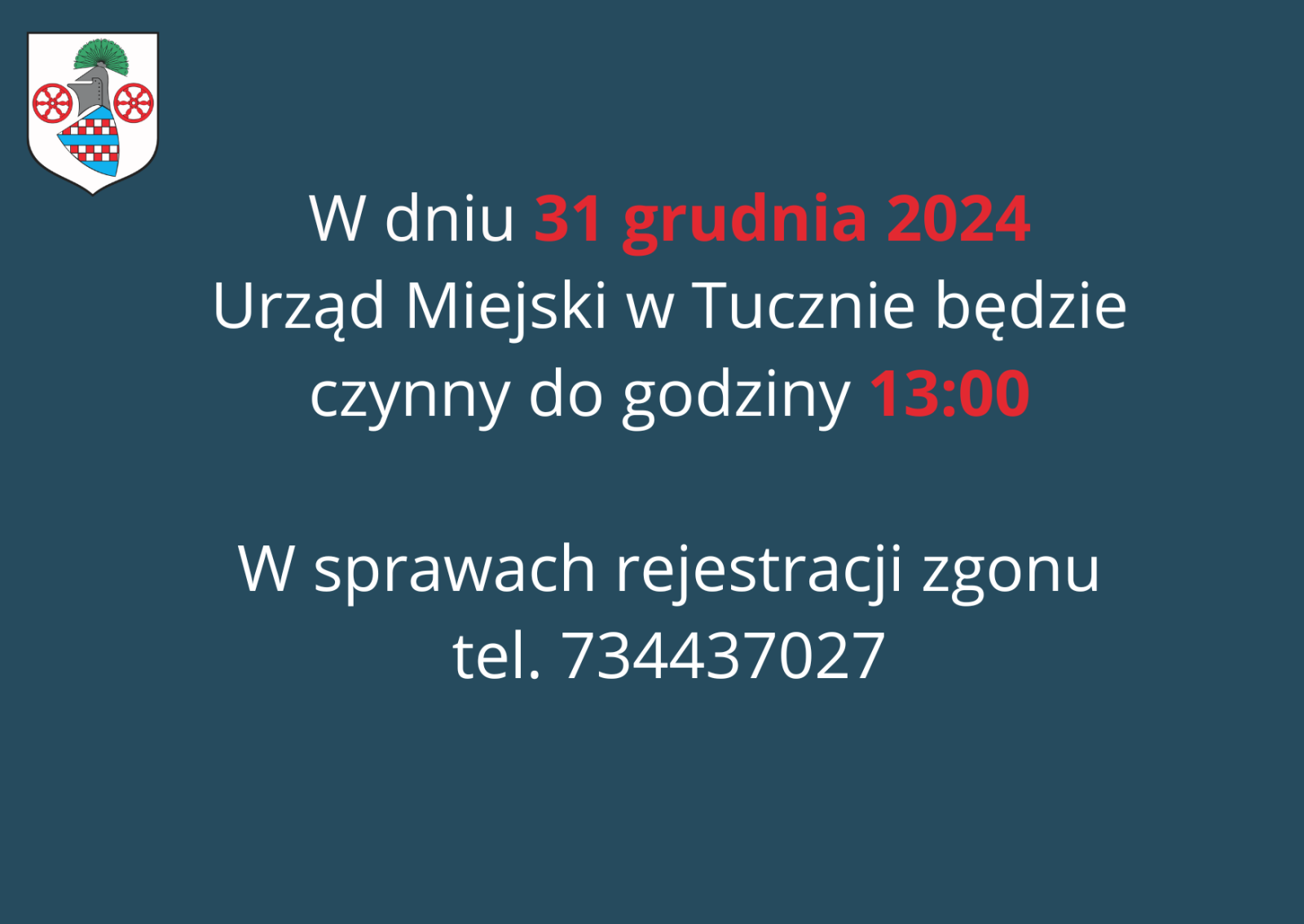 Zdjęcie: Godziny pracy w dniu 31.12.2024