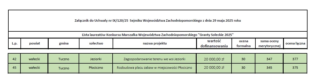 Granty sołeckie 2025 - wyniki konkursu grantowego