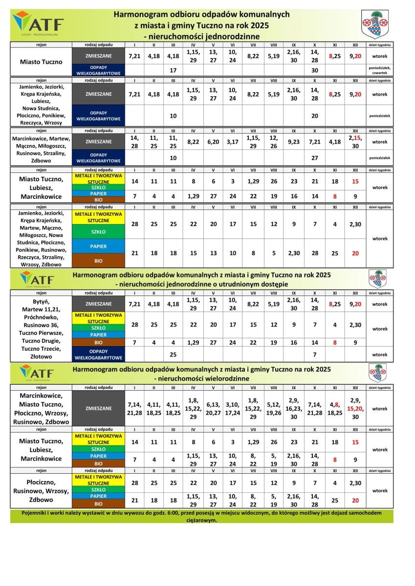 Zdjęcie: Harmonogram wywozu odpadów komunalnych